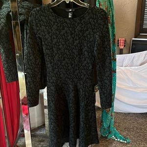H&M green and leopard skater dress